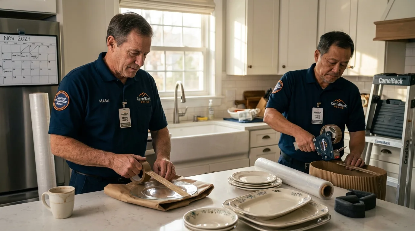 Professional crew packing kitchen dishware in Portland, IN
